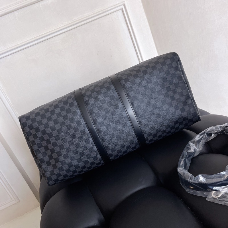 【全新品】芯片款 LV 路易威登 Louis Vuitton KEEPALL55 黑色棋盤格旅行袋-7