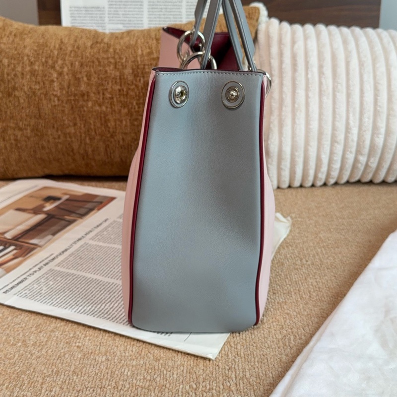【近新閒置品】Dior 迪奧 櫻花粉錫器灰雙拼色牛皮VIP托特手提包-3