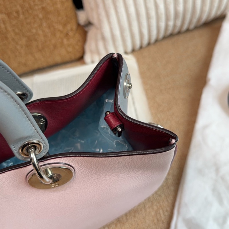 【近新閒置品】Dior 迪奧 櫻花粉錫器灰雙拼色牛皮VIP托特手提包-6