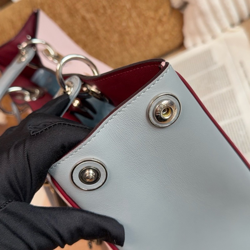 【近新閒置品】Dior 迪奧 櫻花粉錫器灰雙拼色牛皮VIP托特手提包-7