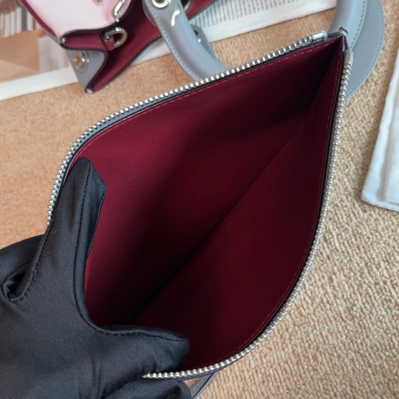 【近新閒置品】Dior 迪奧 櫻花粉錫器灰雙拼色牛皮VIP托特手提包-12