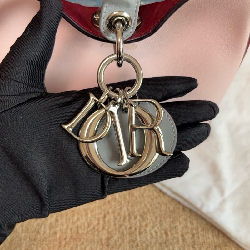 【近新閒置品】Dior 迪奧 櫻花粉錫器灰雙拼色牛皮VIP托特手提包-15