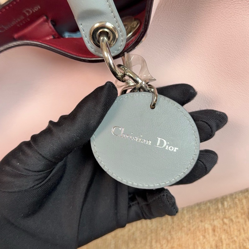 【近新閒置品】Dior 迪奧 櫻花粉錫器灰雙拼色牛皮VIP托特手提包-16