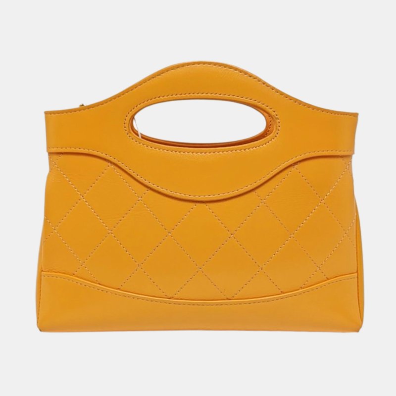 CHANEL 31 Nano 黃色 牛皮菱格紋絎縫單肩包斜挎包手提包 金色五金-4