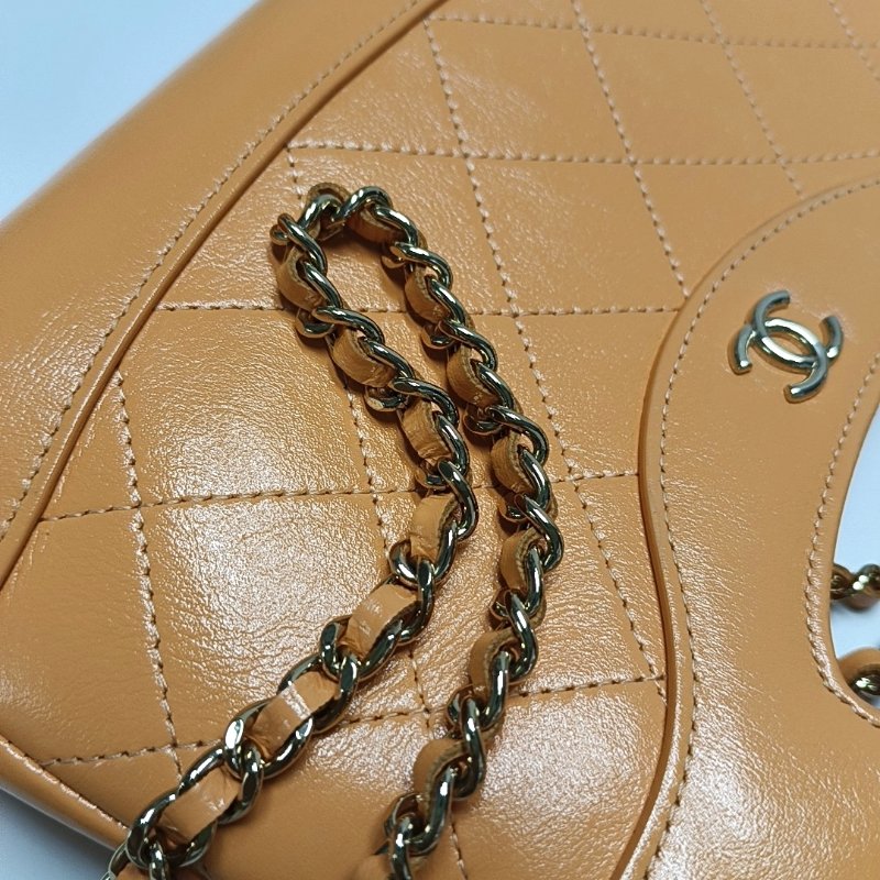 CHANEL 31 Nano 黃色 牛皮菱格紋絎縫單肩包斜挎包手提包 金色五金-10