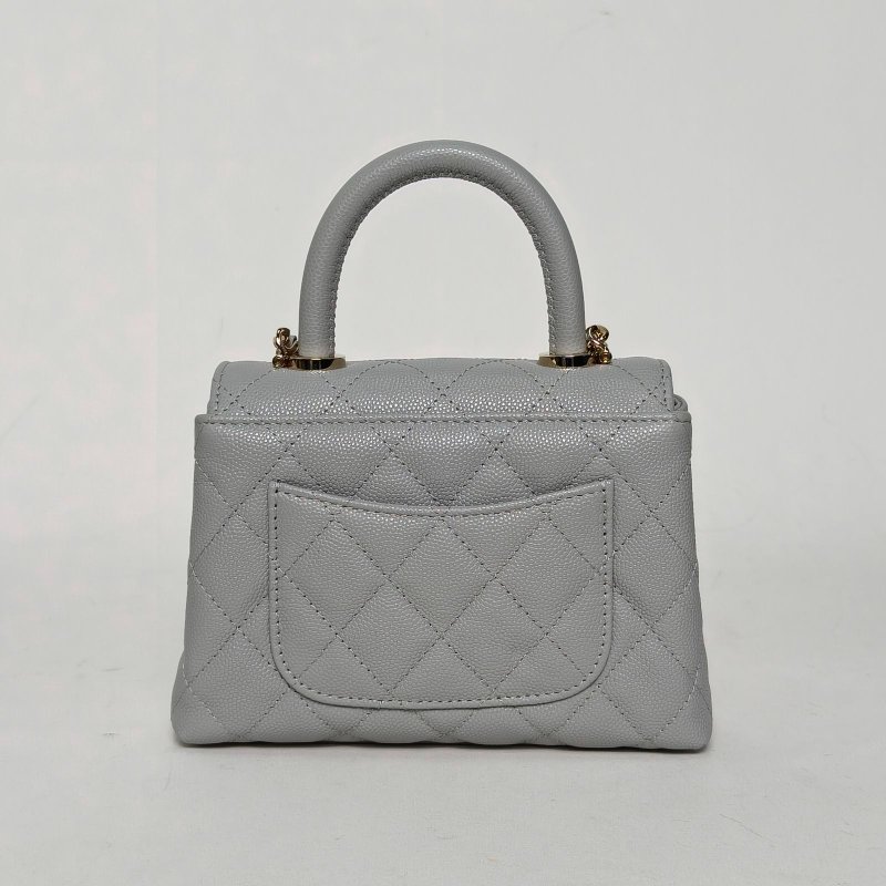 CHANEL CocoHandle15.5灰色荔枝牛皮鐳射標金扣肩背包-2