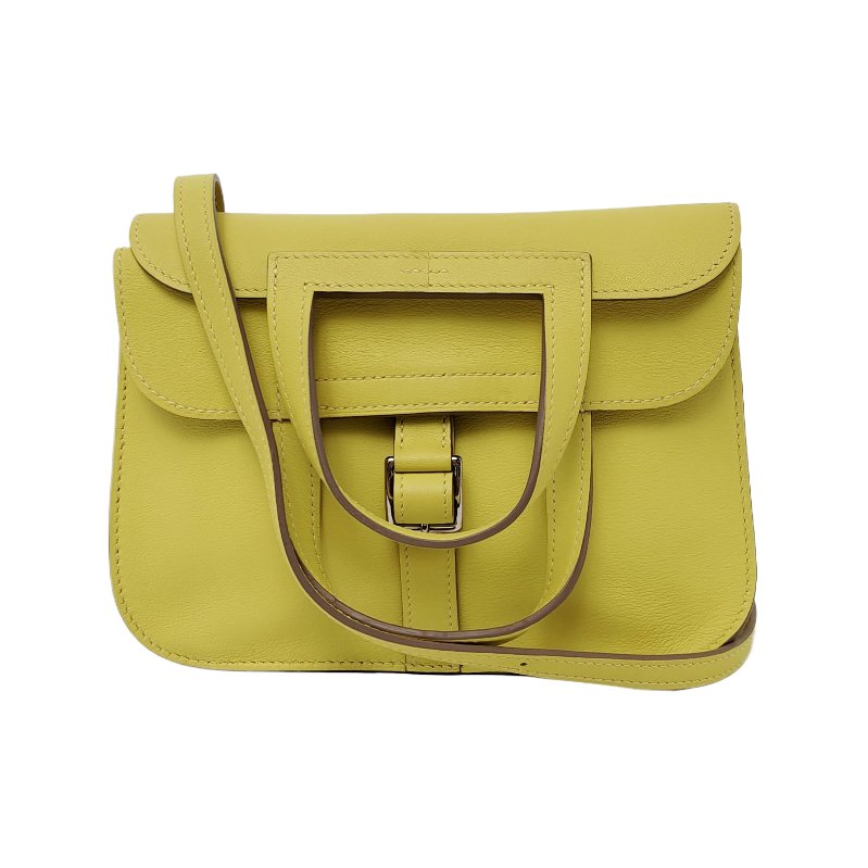 HERMÈS Halzan 迷你糖果黃Swift牛皮單肩包 銀色五金 A刻 可拆卸肩帶 9.9新-0