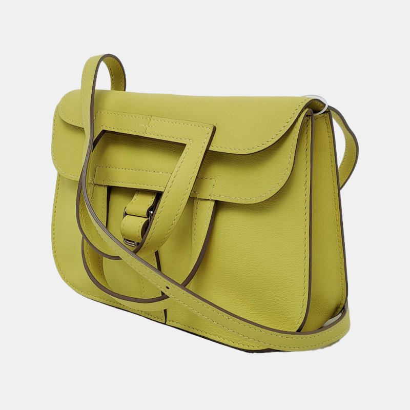HERMÈS Halzan 迷你糖果黃Swift牛皮單肩包 銀色五金 A刻 可拆卸肩帶 9.9新-2