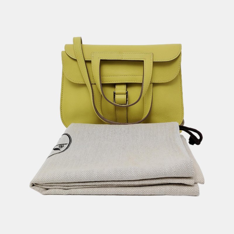 HERMÈS Halzan 迷你糖果黃Swift牛皮單肩包 銀色五金 A刻 可拆卸肩帶 9.9新-6