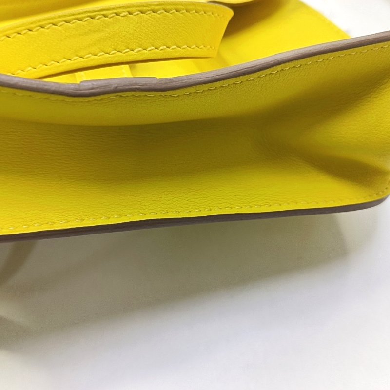 HERMÈS Halzan 迷你糖果黃Swift牛皮單肩包 銀色五金 A刻 可拆卸肩帶 9.9新-7