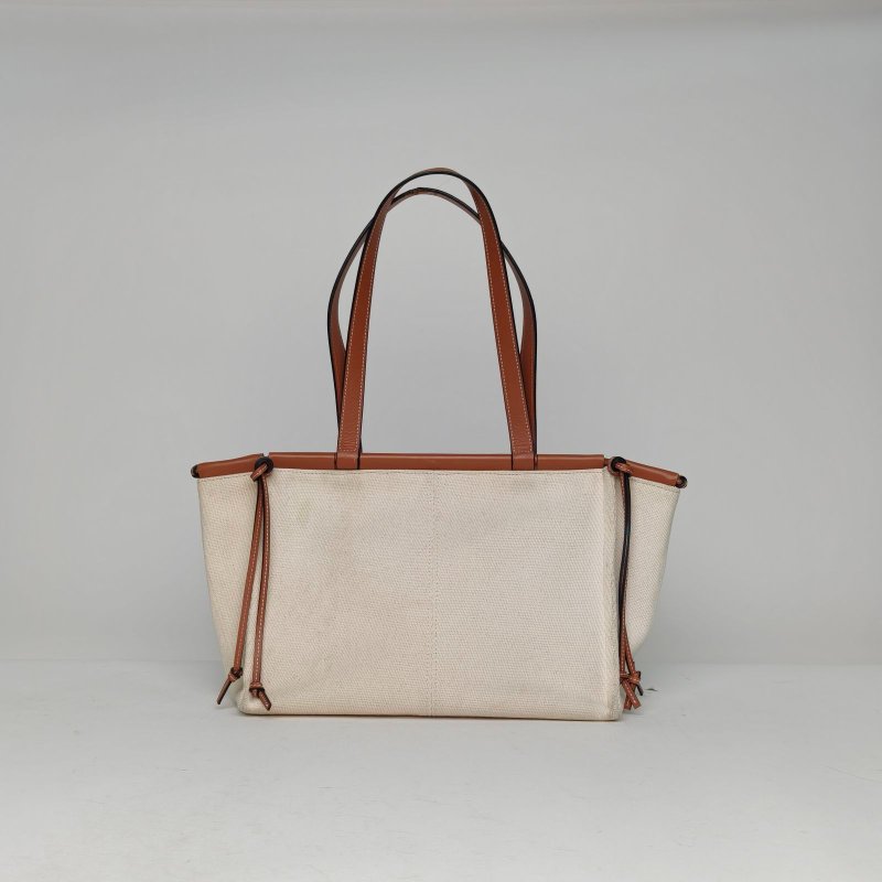 LOEWE CushionTote方LOGO拼皮磁吸硬包口托特包米色牛皮/帆布方LOGO肩背包-2