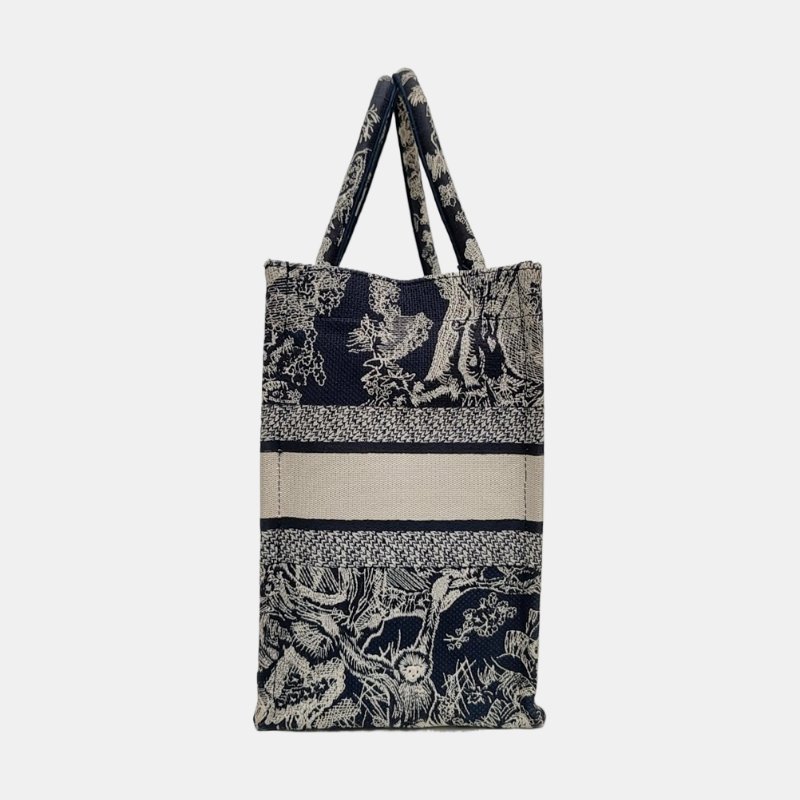 DIOR Book Tote 中號深藍色帆布刺繡提花手提包單肩包 9.8新-2
