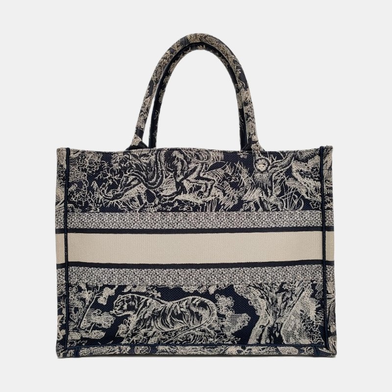 DIOR Book Tote 中號深藍色帆布刺繡提花手提包單肩包 9.8新-4
