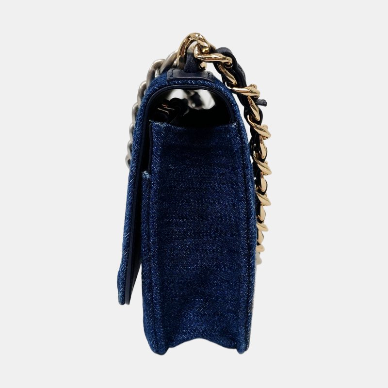 CHANEL 19 WOC深藍色牛仔布菱格紋絎縫斜挎包手提包單肩包 金色銀色釕色五金-2