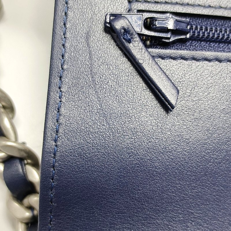 CHANEL 19 WOC深藍色牛仔布菱格紋絎縫斜挎包手提包單肩包 金色銀色釕色五金-8