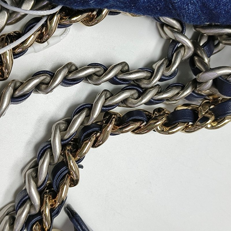 CHANEL 19 WOC深藍色牛仔布菱格紋絎縫斜挎包手提包單肩包 金色銀色釕色五金-14