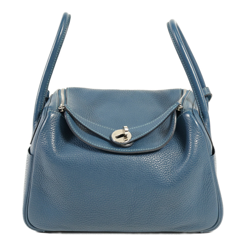 HERMES Clemence皮革Lindy 26銀扣手挽肩背兩用袋Bleu Colvert/Turquoise-0