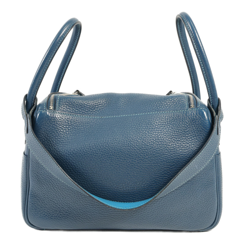 HERMES Clemence皮革Lindy 26銀扣手挽肩背兩用袋Bleu Colvert/Turquoise-1