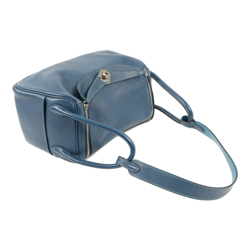 HERMES Clemence皮革Lindy 26銀扣手挽肩背兩用袋Bleu Colvert/Turquoise-4