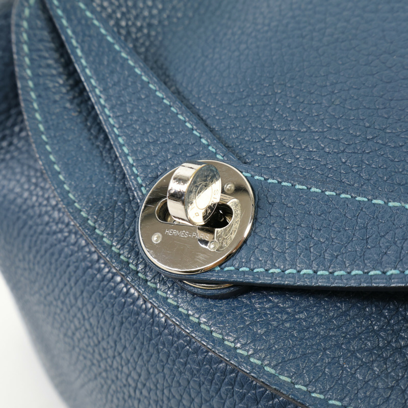 HERMES Clemence皮革Lindy 26銀扣手挽肩背兩用袋Bleu Colvert/Turquoise-5