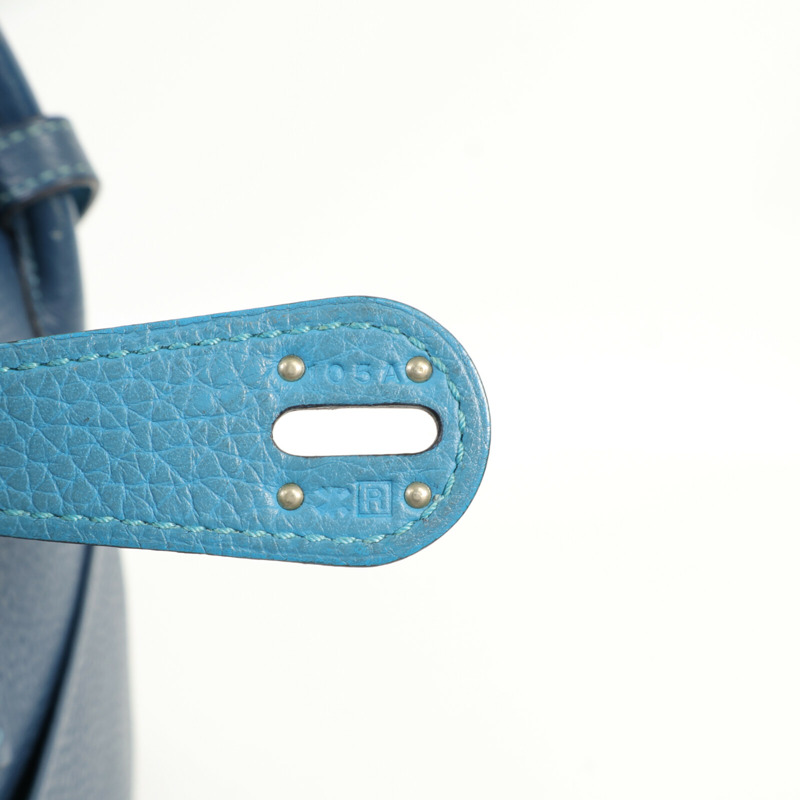 HERMES Clemence皮革Lindy 26銀扣手挽肩背兩用袋Bleu Colvert/Turquoise-6