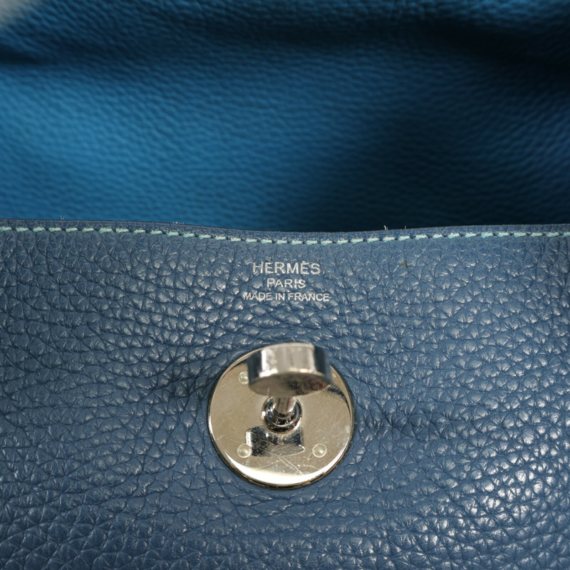 HERMES Clemence皮革Lindy 26銀扣手挽肩背兩用袋Bleu Colvert/Turquoise-8