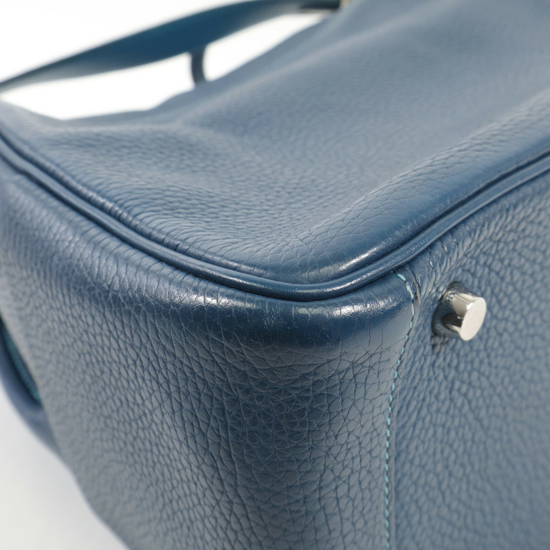 HERMES Clemence皮革Lindy 26銀扣手挽肩背兩用袋Bleu Colvert/Turquoise-11