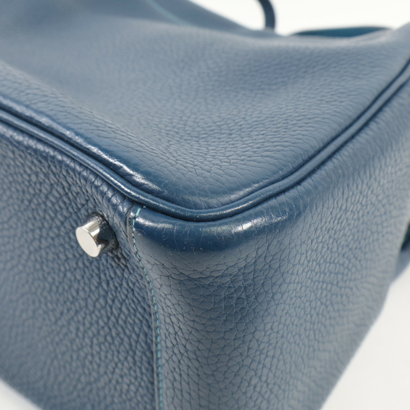 HERMES Clemence皮革Lindy 26銀扣手挽肩背兩用袋Bleu Colvert/Turquoise-12