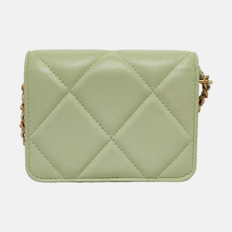 CHANEL 19 綠色羊皮菱格紋絎縫斜背包單肩包 金色銀色釕色五金 31開 配件齊全 9.8新-4