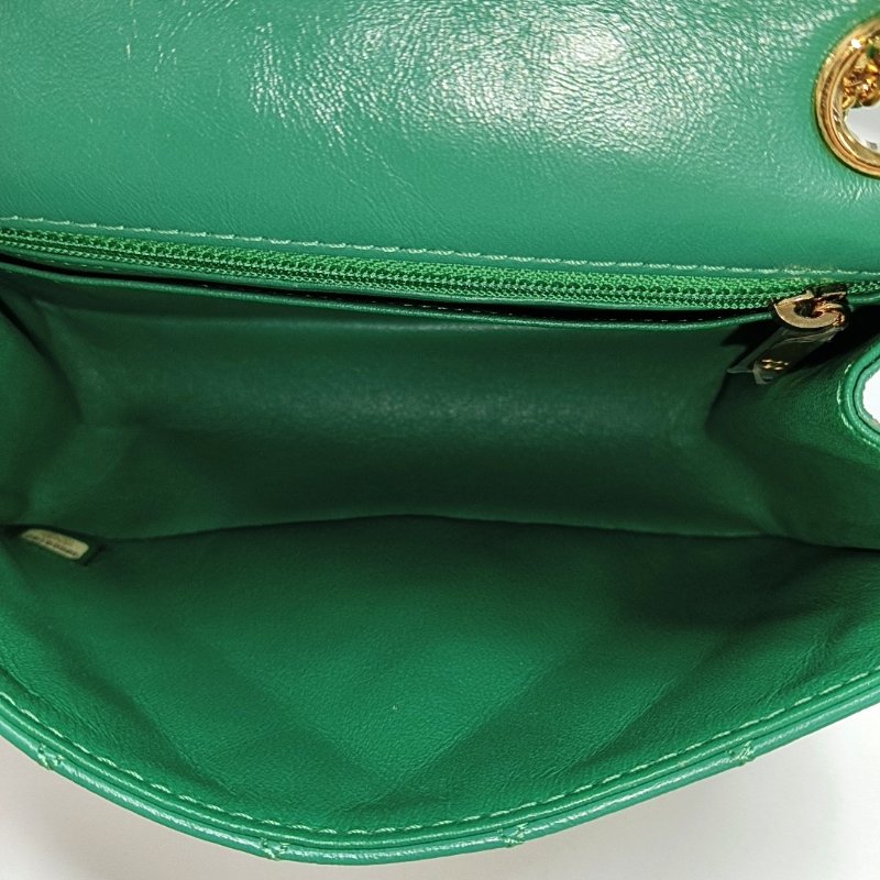 CHANEL 2.55 迷你 綠色牛皮菱格紋絎斜背包 金色五金 28開-6