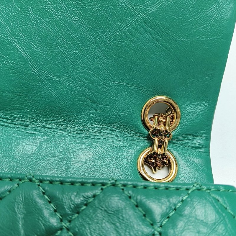 CHANEL 2.55 迷你 綠色牛皮菱格紋絎斜背包 金色五金 28開-8