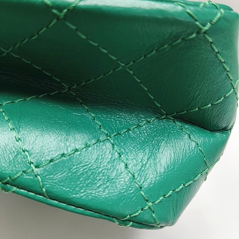 CHANEL 2.55 迷你 綠色牛皮菱格紋絎斜背包 金色五金 28開-9