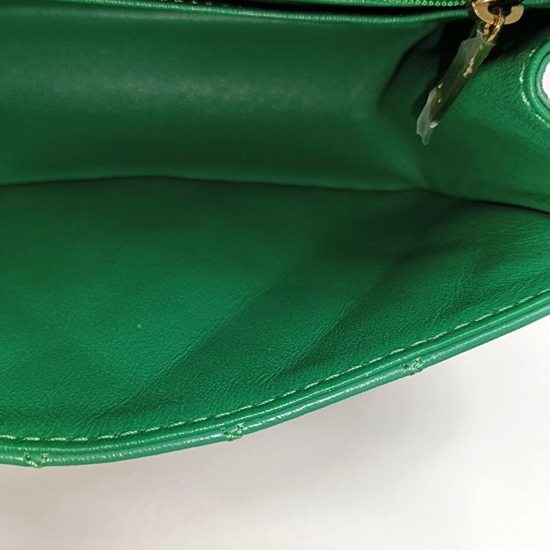 CHANEL 2.55 迷你 綠色牛皮菱格紋絎斜背包 金色五金 28開-13