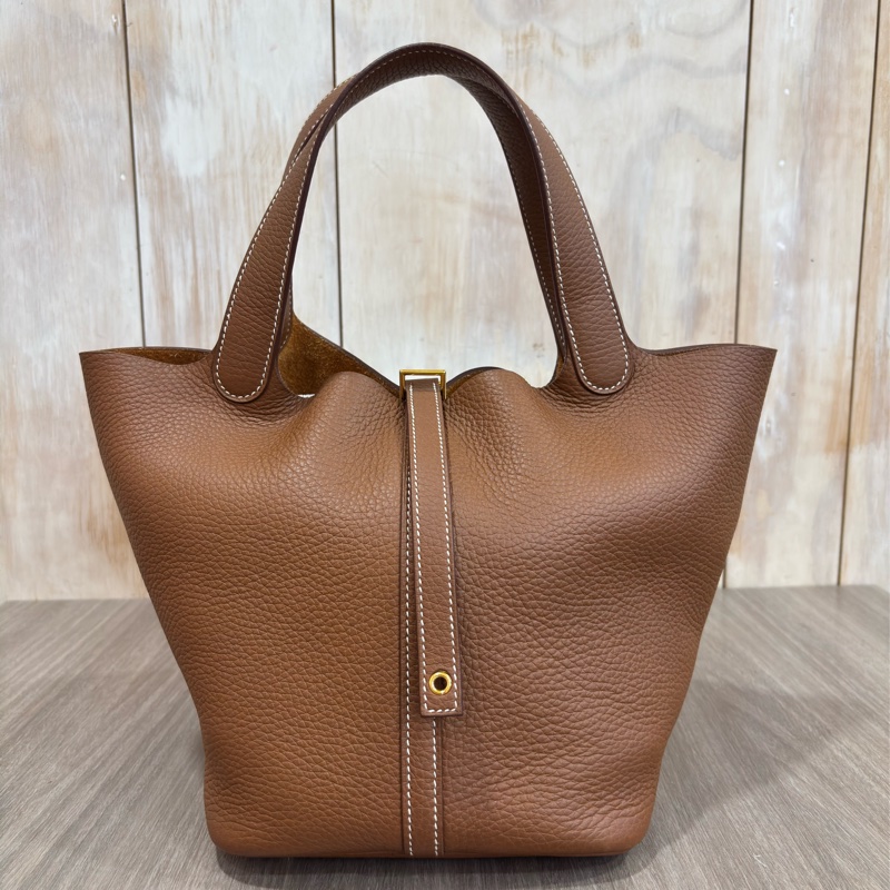 HERMES TC PICOTIN 22 37金棕色 U刻 金釦 TC皮 手提包 水桶包 菜籃包 菜籃子-0