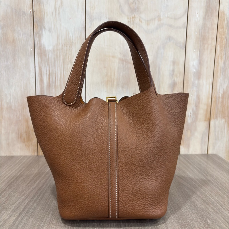 HERMES TC PICOTIN 22 37金棕色 U刻 金釦 TC皮 手提包 水桶包 菜籃包 菜籃子-2