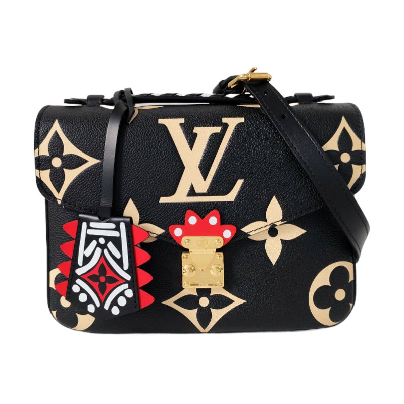 LOUIS VUITTON METIS 中號 黑色牛皮壓花郵差包肩包手提包斜背包 金色五金 可拆卸肩帶-0