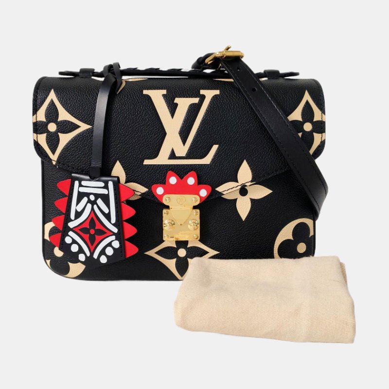 LOUIS VUITTON METIS 中號 黑色牛皮壓花郵差包肩包手提包斜背包 金色五金 可拆卸肩帶-7