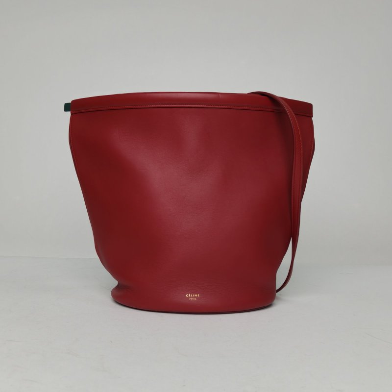 CELINE 紅色牛皮金扣celineclaspbucket水桶包肩背包-0