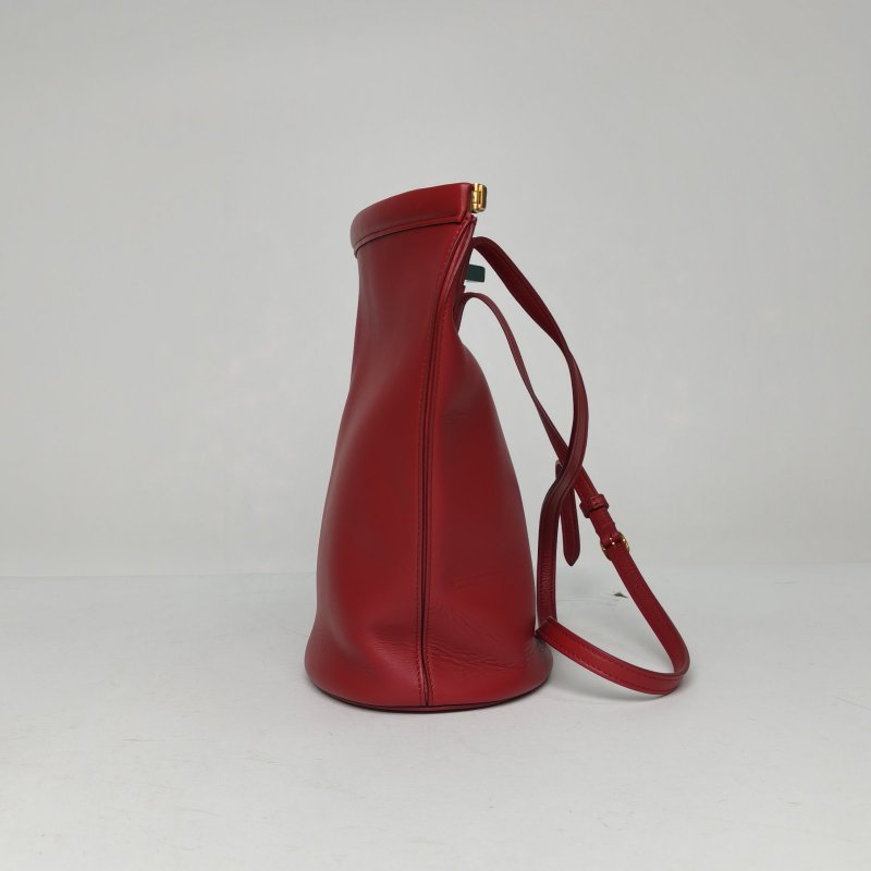CELINE 紅色牛皮金扣celineclaspbucket水桶包肩背包-1