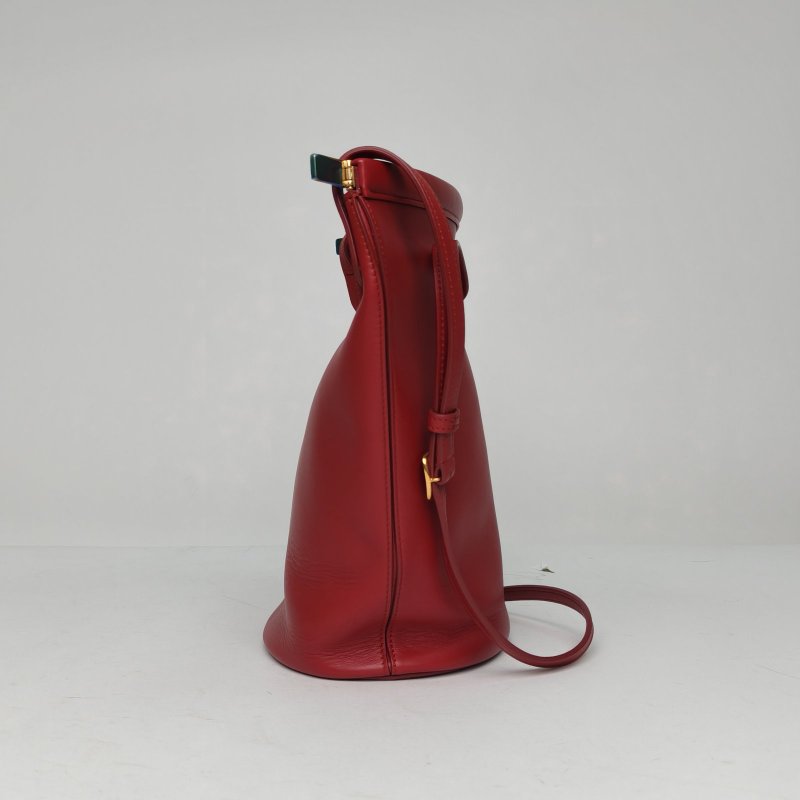 CELINE 紅色牛皮金扣celineclaspbucket水桶包肩背包-3