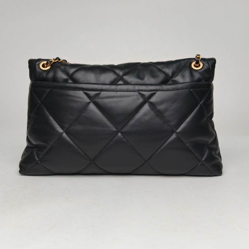 CHANEL 黑色羊皮晶片開金扣25kHOBO雙口袋口蓋包翻蓋鏈條包40肩背包-2