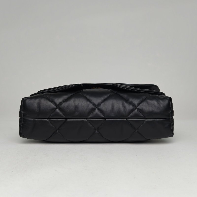 CHANEL 黑色羊皮晶片開金扣25kHOBO雙口袋口蓋包翻蓋鏈條包40肩背包-4