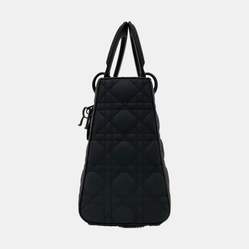 DIOR Lady Dior 中號 黑色牛皮藤格紋絎縫戴妃五格單肩包手提包斜挎包 黑色五金 可拆卸肩帶 2022 9.8新-2