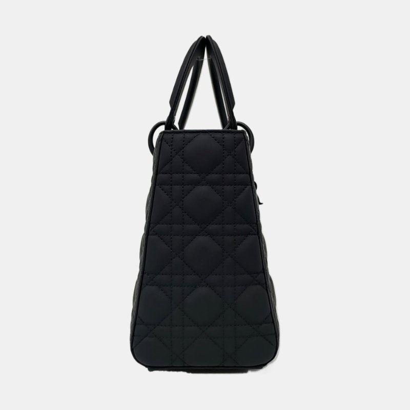 DIOR Lady Dior 中號 黑色牛皮藤格紋絎縫戴妃五格單肩包手提包斜挎包 黑色五金 可拆卸肩帶 2022 9.8新-3