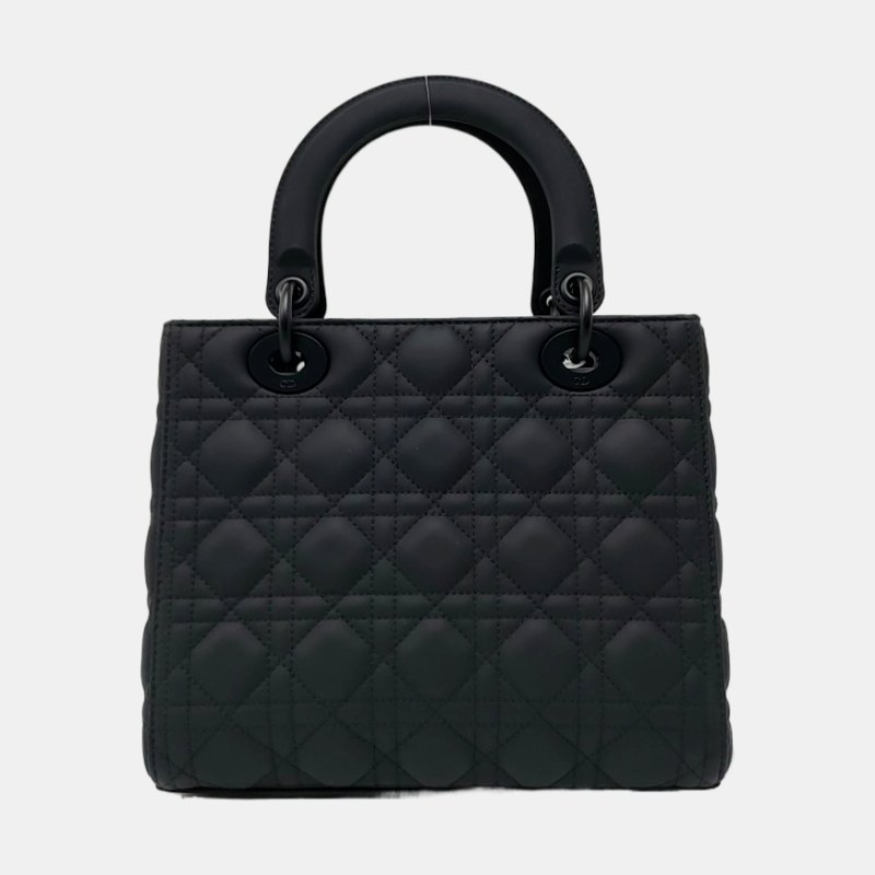 DIOR Lady Dior 中號 黑色牛皮藤格紋絎縫戴妃五格單肩包手提包斜挎包 黑色五金 可拆卸肩帶 2022 9.8新-4