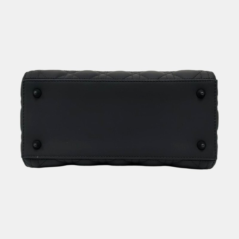 DIOR Lady Dior 中號 黑色牛皮藤格紋絎縫戴妃五格單肩包手提包斜挎包 黑色五金 可拆卸肩帶 2022 9.8新-5