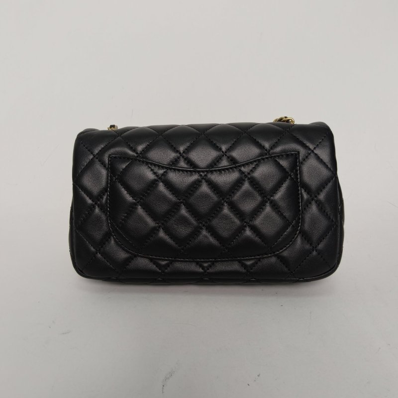 CHANEL CF口蓋包大Mini20黑色羊皮晶片開金扣金球調節扣肩帶肩背包-2