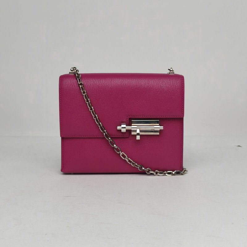 HERMES Verrou手槍包插銷包17L3玫瑰紫Chevre山羊皮A刻銀扣肩背包-0