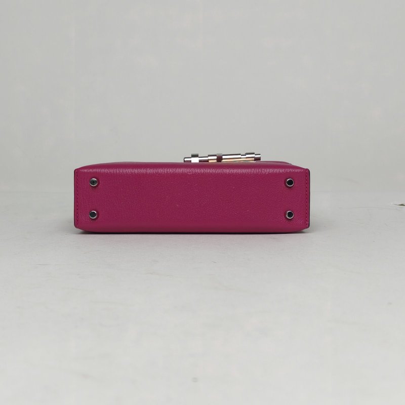 HERMES Verrou手槍包插銷包17L3玫瑰紫Chevre山羊皮A刻銀扣肩背包-4