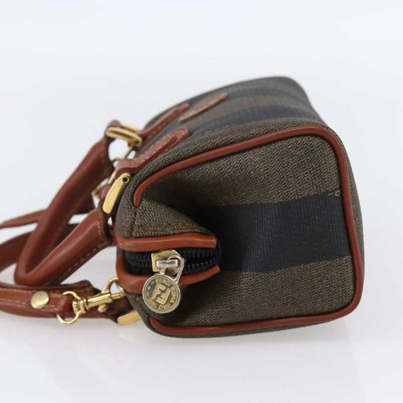 【日本直送】FENDI 胡桃色帆布迷你波士頓包 PVC 兩用 黑色 棕色 金色 正品 am9531V-3